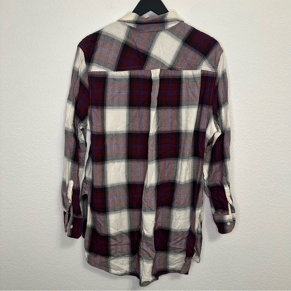 Ava & Viv Burgundy Plaid Button-Up Shirt with Cream Top Detail – Size 1X - Picture 5 of 5